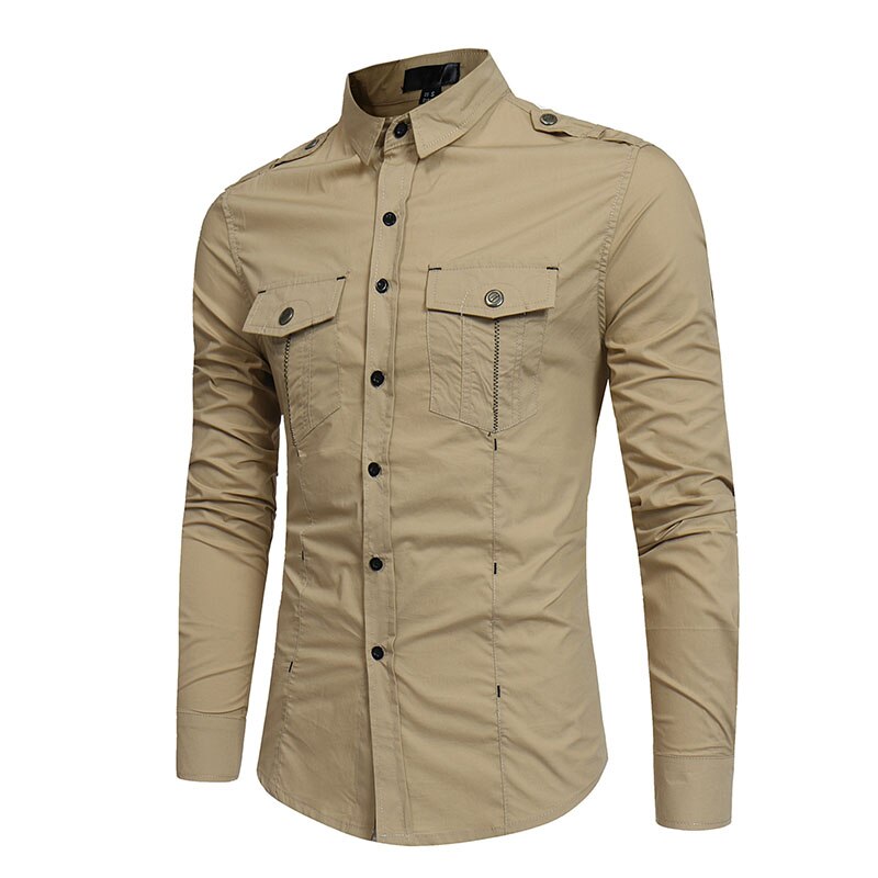 3 Colors Men's Sports Cotton Safari Button Shirt Vintage Khaki Long ...