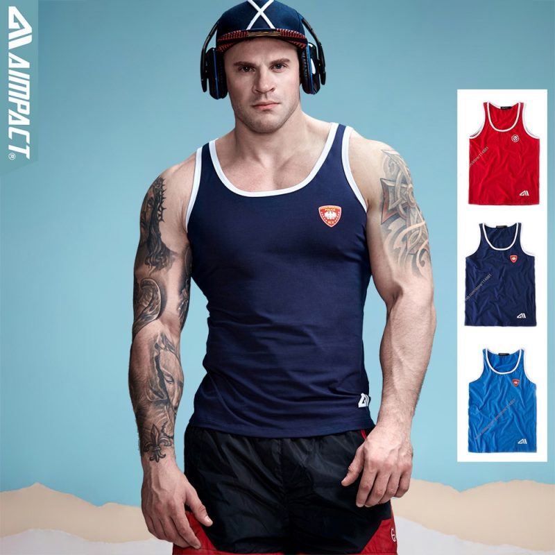 Aimpact Cotton Mens Tank Tops Slim Fitted Bodybuilding Xman Muscle Police Fitness Tights Sexy 9991