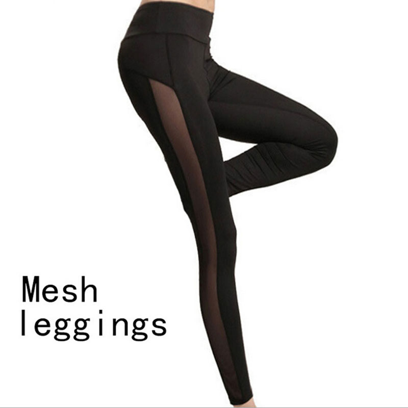 Fashion Quick Dry Women Leggings Sexy Side Mesh Patchwork Ladies Leggings Sexy Slim Elastic