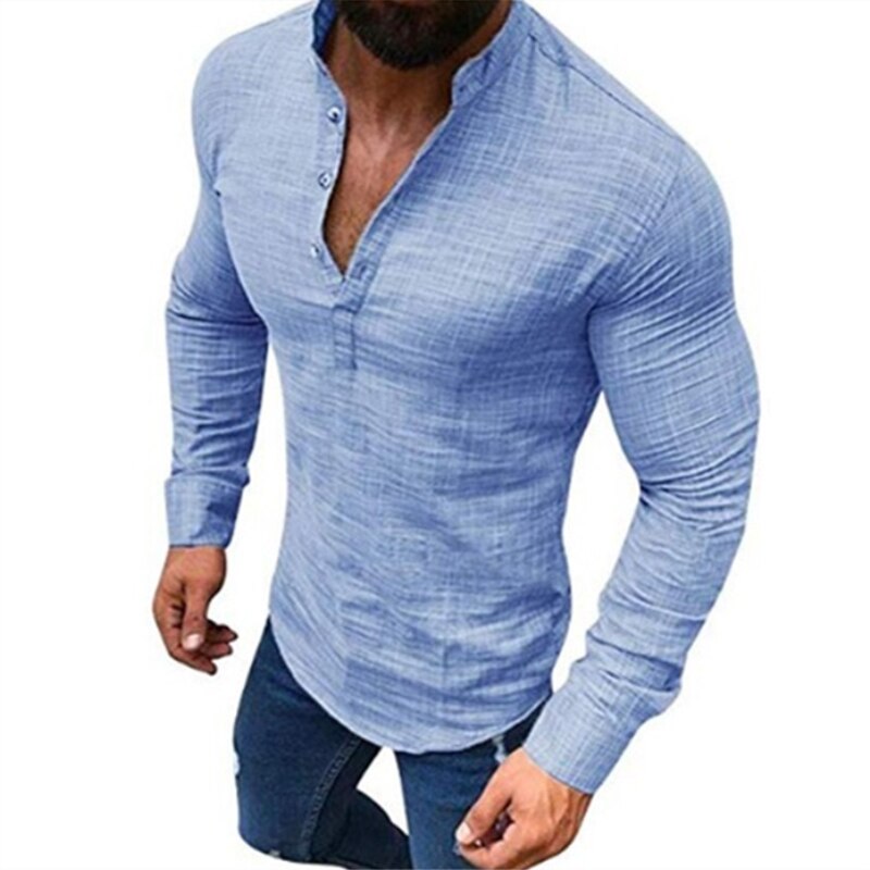 High Quality casual fashion shirt long sleeve loose shirt men solid ...