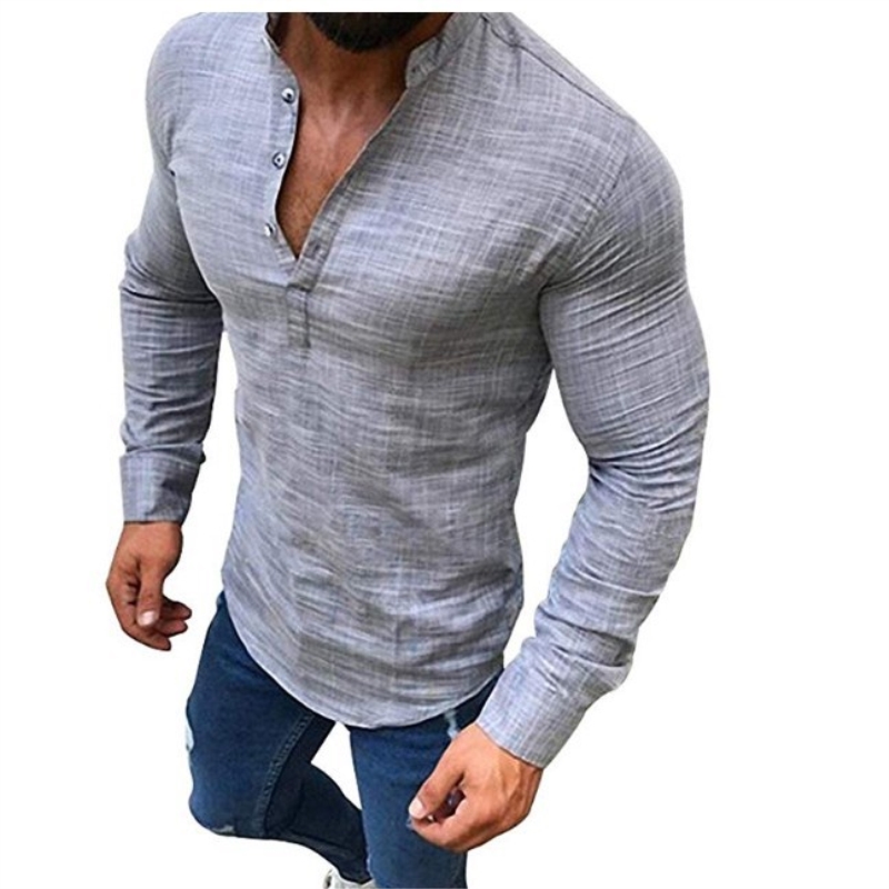 High Quality casual fashion shirt long sleeve loose shirt men solid ...